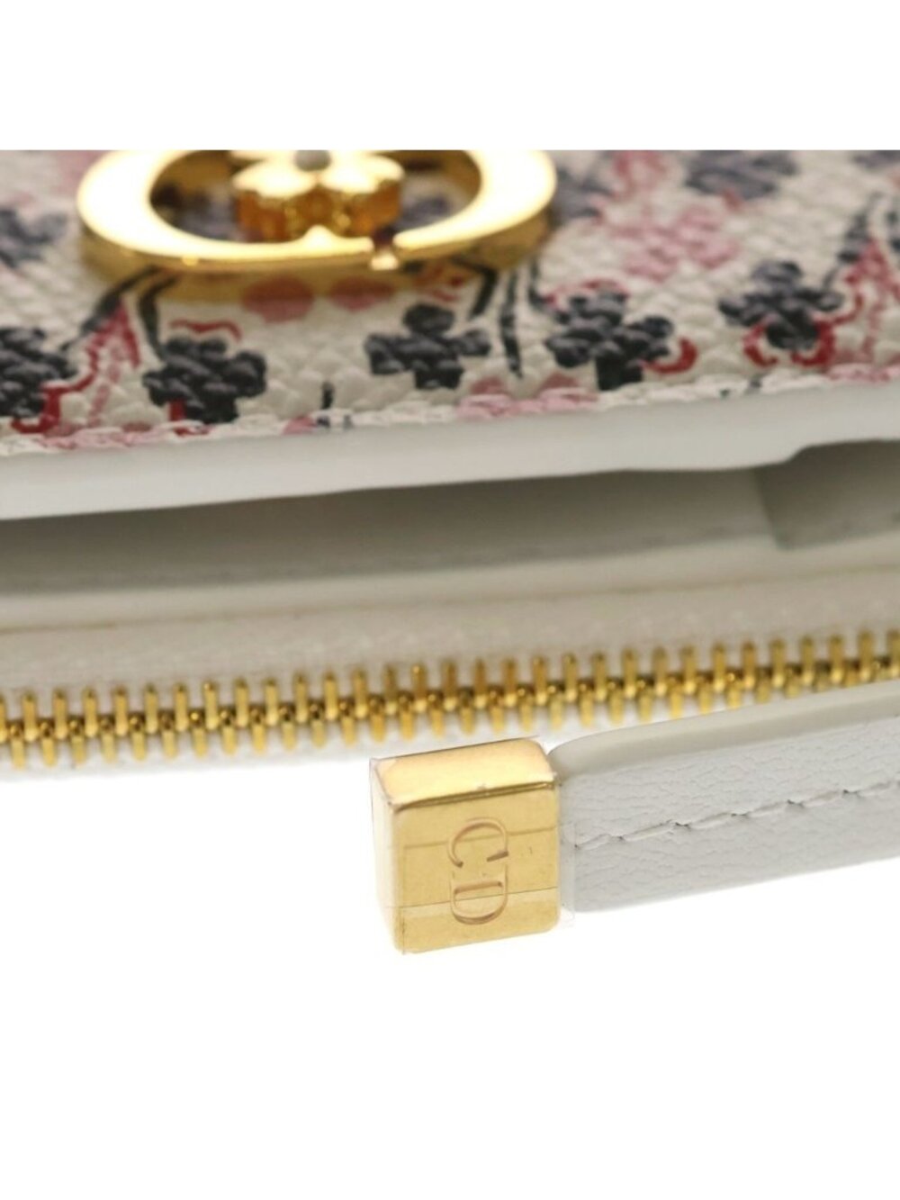 Dior Caro Dahlia Wallet Clover Bifold Coin Case White Leather Gold - Picture 5 of 6
